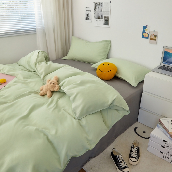 91家纺网 家纺一手货源 找家纺 贝拉梦家纺 2021新款云朵棉亲肤纯色+双拼四件套 抹茶灰