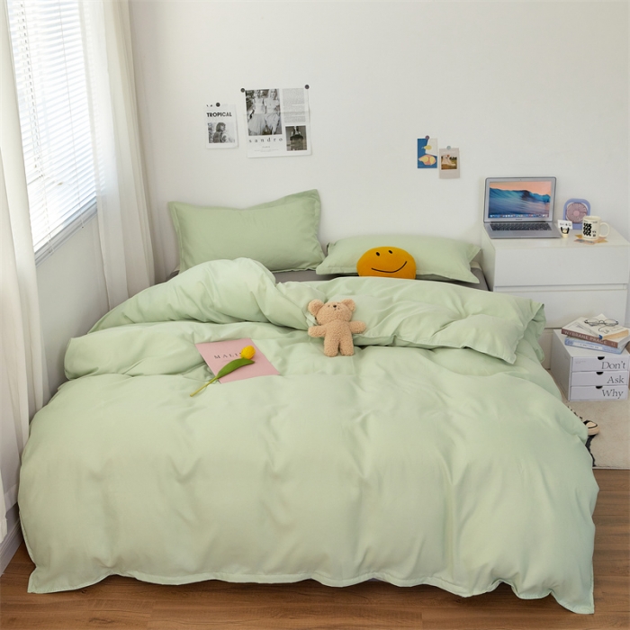 91家纺网 家纺一手货源 找家纺 贝拉梦家纺 2021新款云朵棉亲肤纯色+双拼四件套 抹茶灰