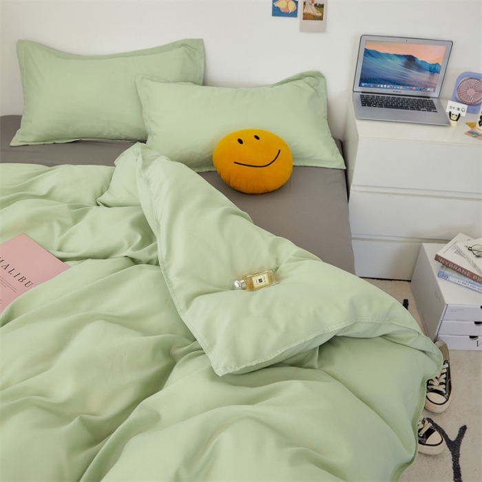 91家纺网 家纺一手货源 找家纺 贝拉梦家纺 2021新款云朵棉亲肤纯色+双拼四件套 抹茶灰