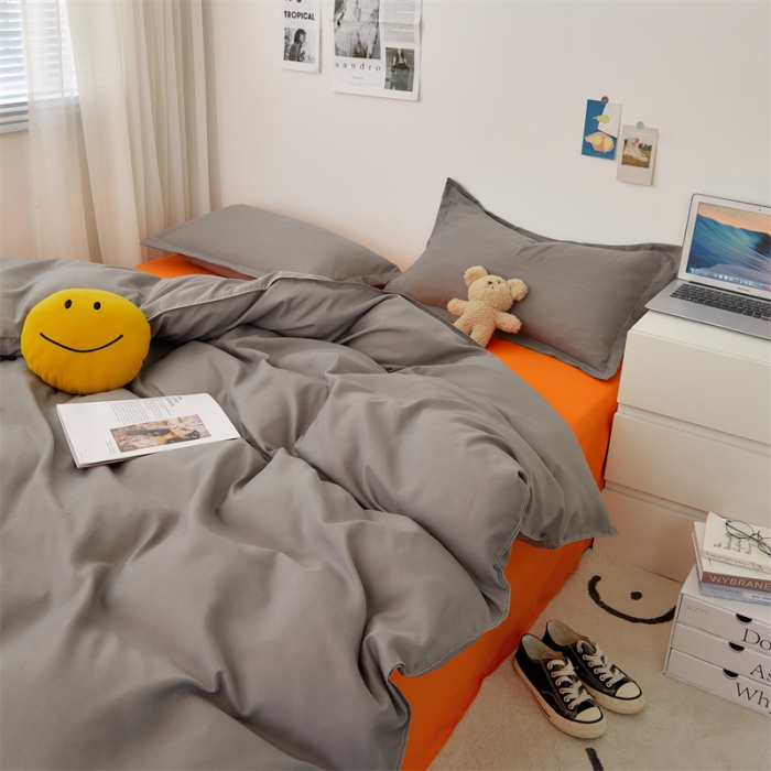 91家纺网 家纺一手货源 找家纺 贝拉梦家纺 2021新款云朵棉亲肤纯色+双拼四件套 浅灰桔