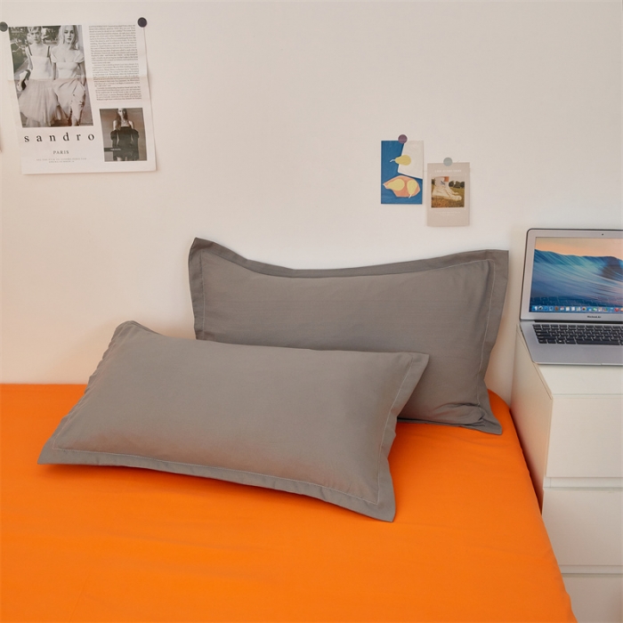 91家纺网 家纺一手货源 找家纺 贝拉梦家纺 2021新款云朵棉亲肤纯色+双拼四件套 浅灰桔