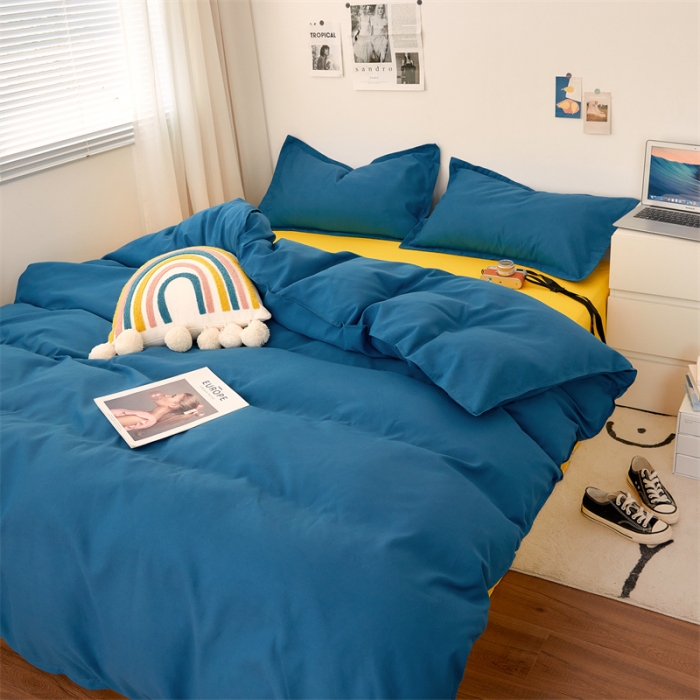 91家纺网 家纺一手货源 找家纺 贝拉梦家纺 2021新款云朵棉亲肤纯色+双拼四件套 青蓝黄