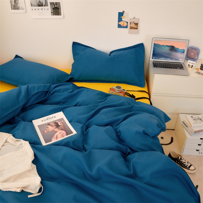 91家纺网 家纺一手货源 找家纺 贝拉梦家纺 2021新款云朵棉亲肤纯色+双拼四件套 青蓝黄