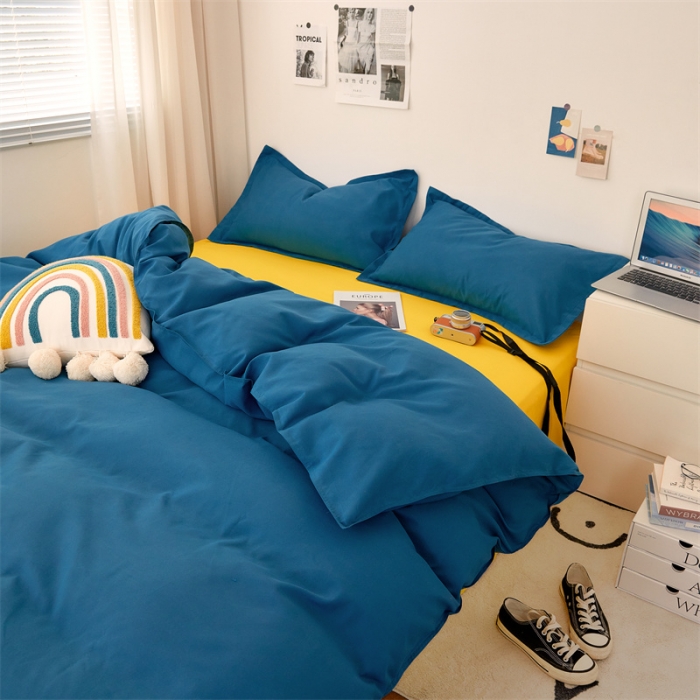 91家纺网 家纺一手货源 找家纺 贝拉梦家纺 2021新款云朵棉亲肤纯色+双拼四件套 青蓝黄