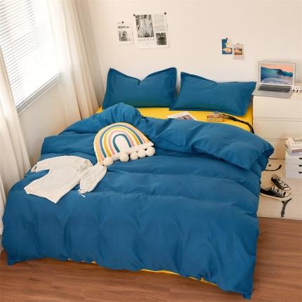 贝拉梦家纺 2021新款云朵棉亲肤纯色+双拼四件套 青蓝黄