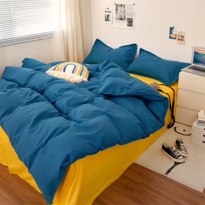 91家纺网 家纺一手货源 找家纺 贝拉梦家纺 2021新款云朵棉亲肤纯色+双拼四件套 青蓝黄