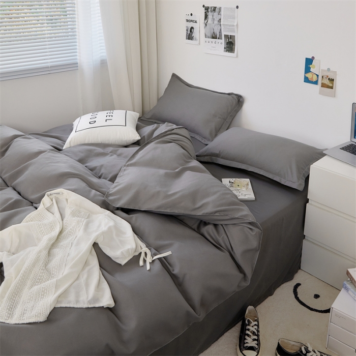 91家纺网 家纺一手货源 找家纺 贝拉梦家纺 2021新款云朵棉亲肤纯色+双拼四件套 石墨灰