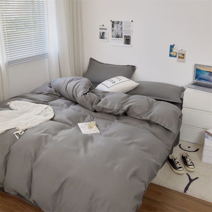 91家纺网 家纺一手货源 找家纺 贝拉梦家纺 2021新款云朵棉亲肤纯色+双拼四件套 石墨灰