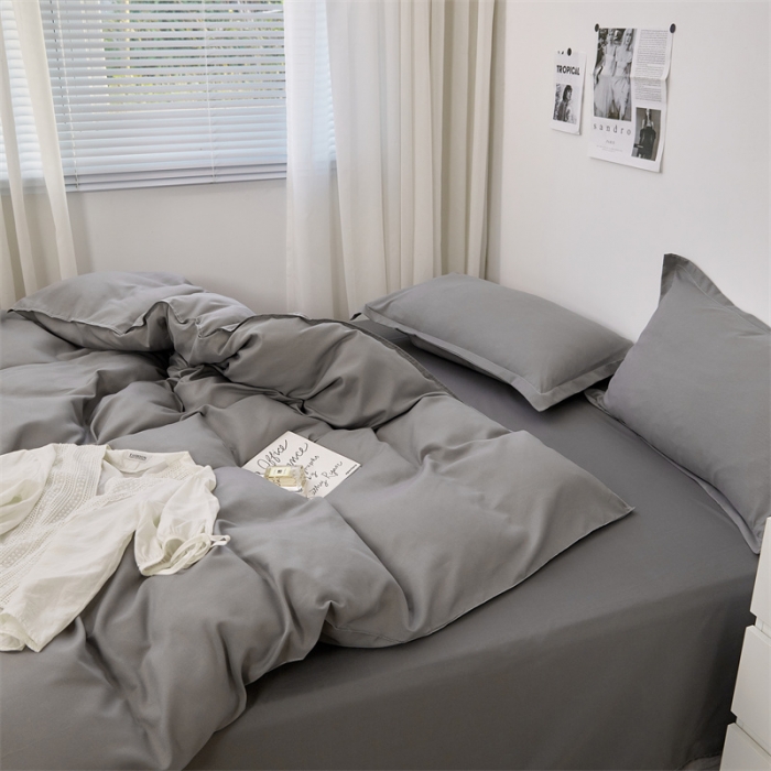 91家纺网 家纺一手货源 找家纺 贝拉梦家纺 2021新款云朵棉亲肤纯色+双拼四件套 石墨灰