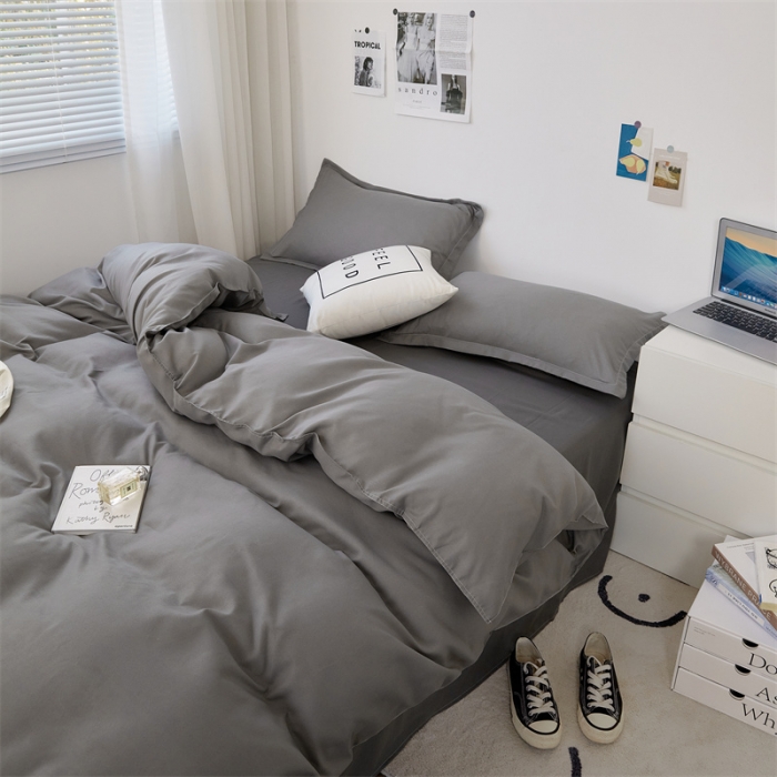 91家纺网 家纺一手货源 找家纺 贝拉梦家纺 2021新款云朵棉亲肤纯色+双拼四件套 石墨灰