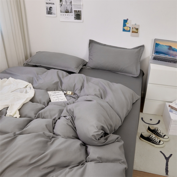 91家纺网 家纺一手货源 找家纺 贝拉梦家纺 2021新款云朵棉亲肤纯色+双拼四件套 石墨灰