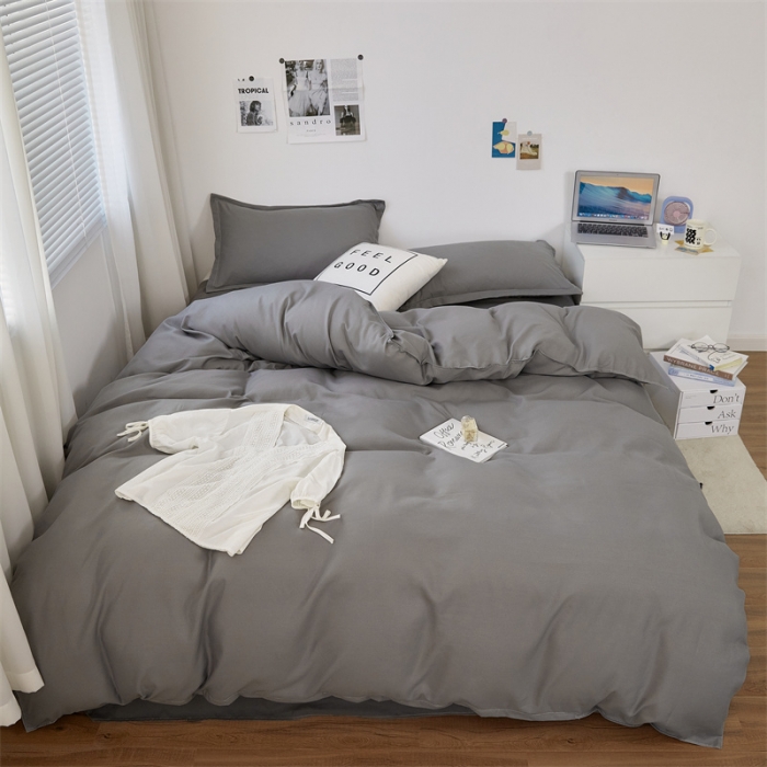 91家纺网 家纺一手货源 找家纺 贝拉梦家纺 2021新款云朵棉亲肤纯色+双拼四件套 石墨灰