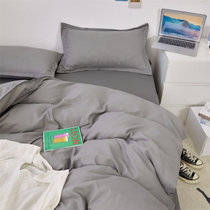 91家纺网 家纺一手货源 找家纺 贝拉梦家纺 2021新款云朵棉亲肤纯色+双拼四件套 石墨灰