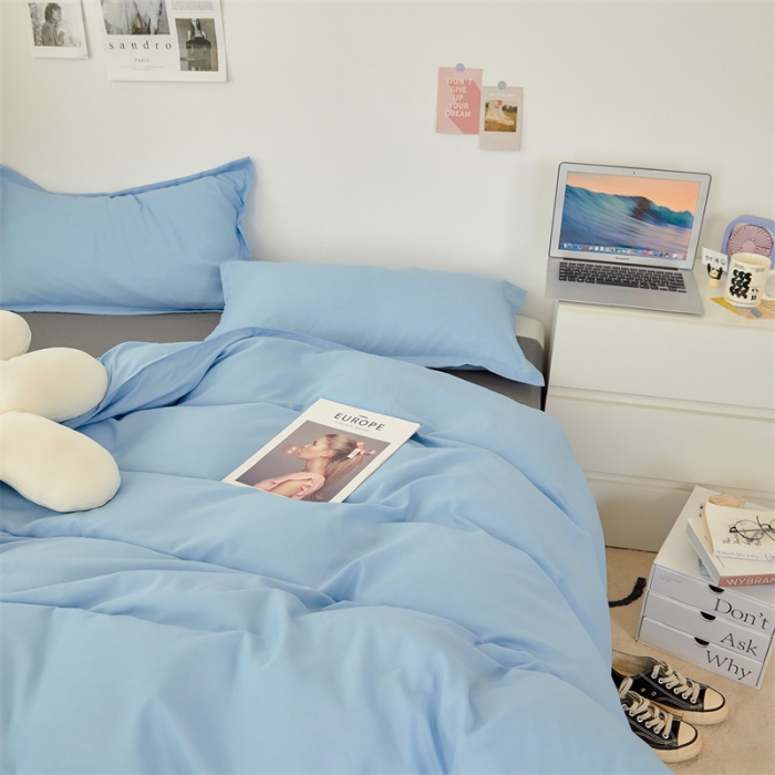 91家纺网 家纺一手货源 找家纺 贝拉梦家纺 2021新款云朵棉亲肤纯色+双拼四件套 天蓝灰