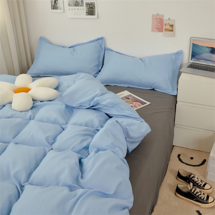 91家纺网 家纺一手货源 找家纺 贝拉梦家纺 2021新款云朵棉亲肤纯色+双拼四件套 天蓝灰