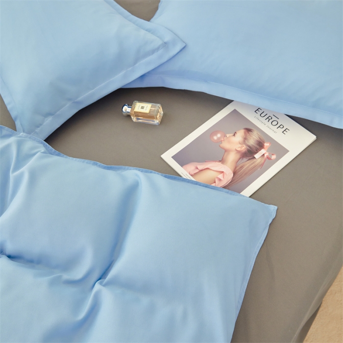 91家纺网 家纺一手货源 找家纺 贝拉梦家纺 2021新款云朵棉亲肤纯色+双拼四件套 天蓝灰