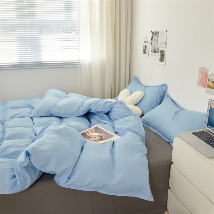 91家纺网 家纺一手货源 找家纺 贝拉梦家纺 2021新款云朵棉亲肤纯色+双拼四件套 天蓝灰
