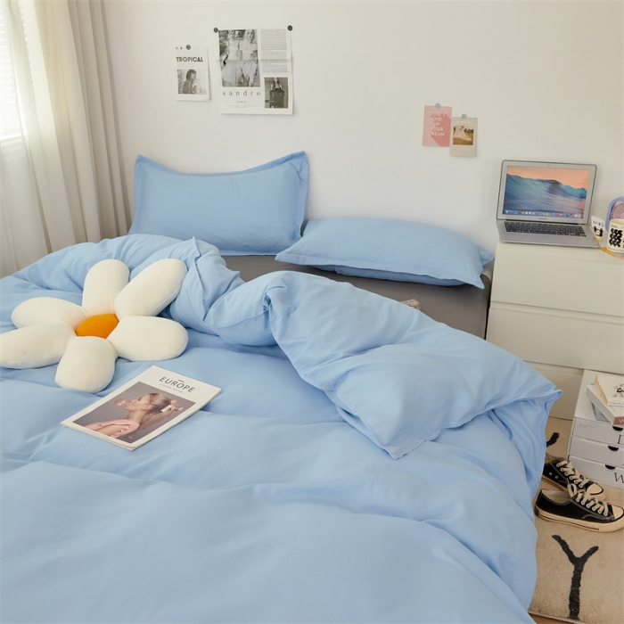 91家纺网 家纺一手货源 找家纺 贝拉梦家纺 2021新款云朵棉亲肤纯色+双拼四件套 天蓝灰
