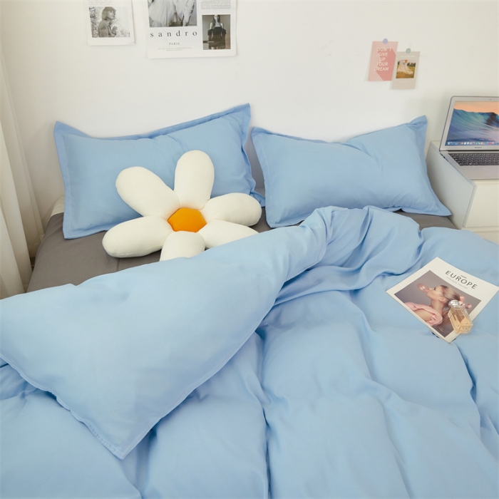 91家纺网 家纺一手货源 找家纺 贝拉梦家纺 2021新款云朵棉亲肤纯色+双拼四件套 天蓝灰