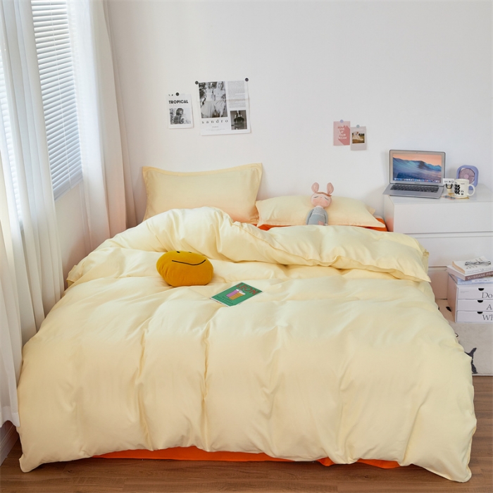 91家纺网 家纺一手货源 找家纺 贝拉梦家纺 2021新款云朵棉亲肤纯色+双拼四件套 芝士桔