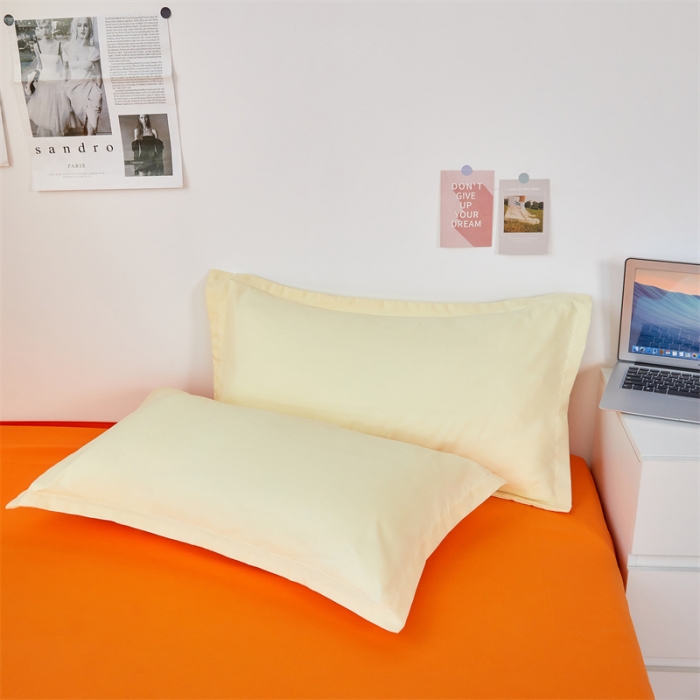 91家纺网 家纺一手货源 找家纺 贝拉梦家纺 2021新款云朵棉亲肤纯色+双拼四件套 芝士桔