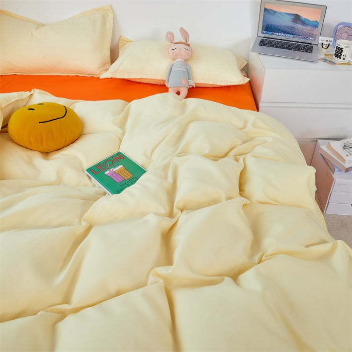 91家纺网 家纺一手货源 找家纺 贝拉梦家纺 2021新款云朵棉亲肤纯色+双拼四件套 芝士桔