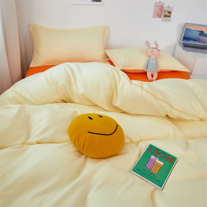 91家纺网 家纺一手货源 找家纺 贝拉梦家纺 2021新款云朵棉亲肤纯色+双拼四件套 芝士桔