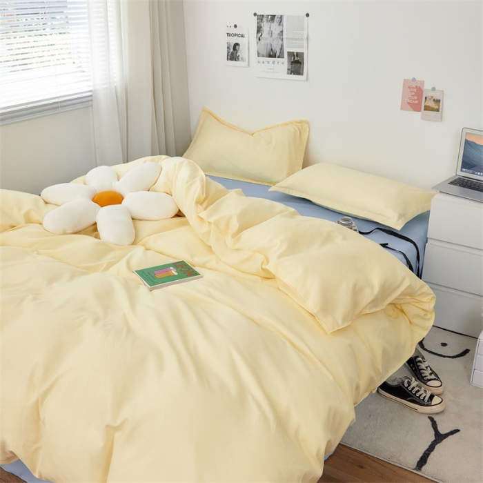 91家纺网 家纺一手货源 找家纺 贝拉梦家纺 2021新款云朵棉亲肤纯色+双拼四件套 芝士蓝