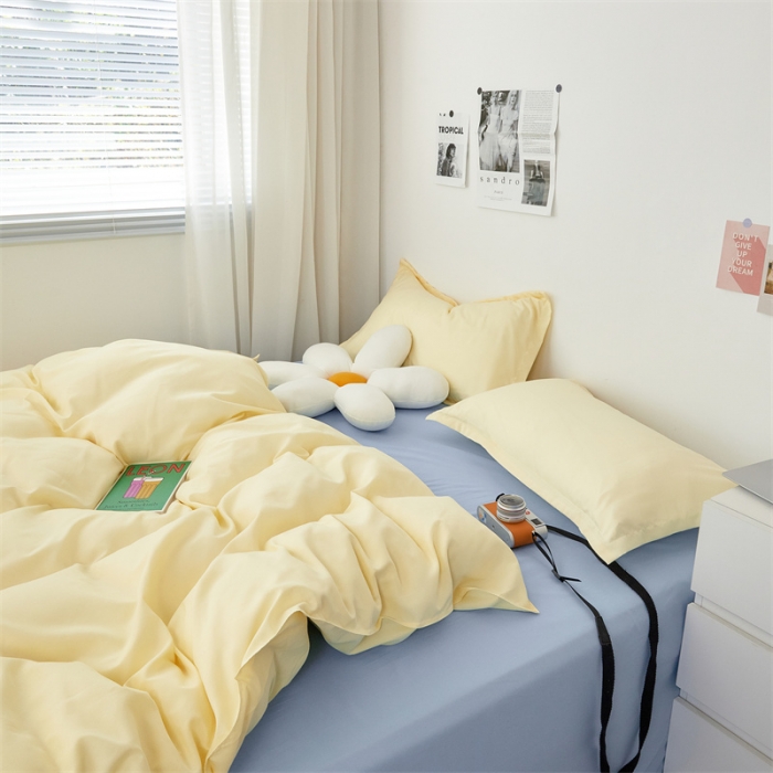 91家纺网 家纺一手货源 找家纺 贝拉梦家纺 2021新款云朵棉亲肤纯色+双拼四件套 芝士蓝