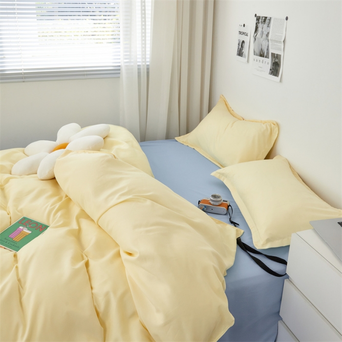 91家纺网 家纺一手货源 找家纺 贝拉梦家纺 2021新款云朵棉亲肤纯色+双拼四件套 芝士蓝