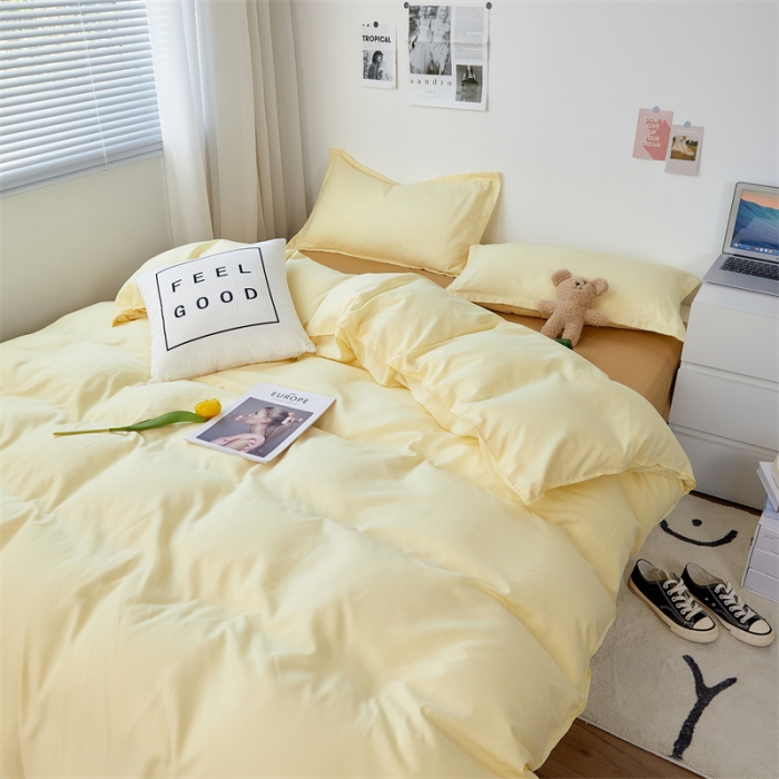 91家纺网 家纺一手货源 找家纺 贝拉梦家纺 2021新款云朵棉亲肤纯色+双拼四件套 芝士杏