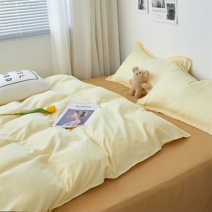 91家纺网 家纺一手货源 找家纺 贝拉梦家纺 2021新款云朵棉亲肤纯色+双拼四件套 芝士杏