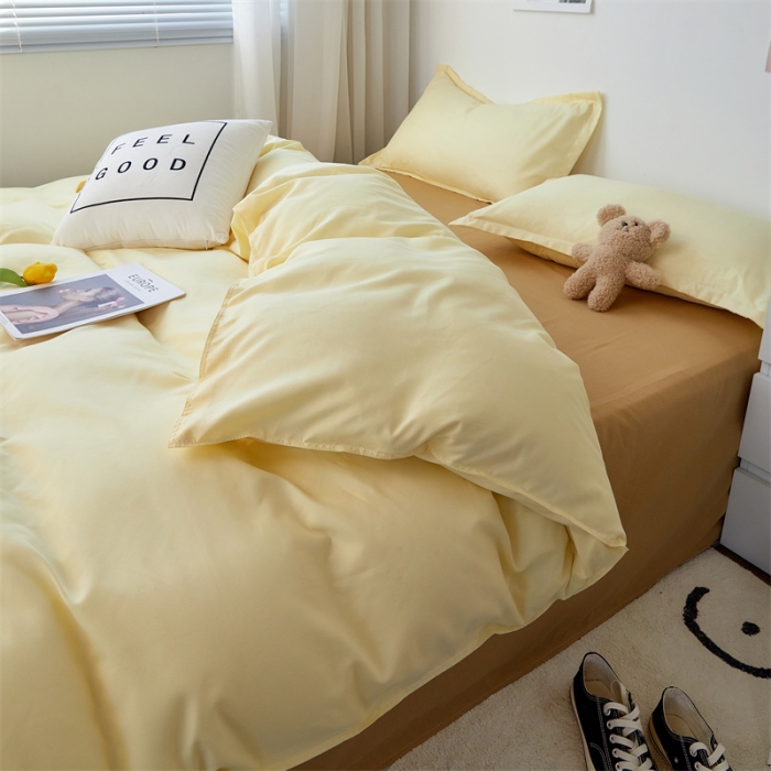 91家纺网 家纺一手货源 找家纺 贝拉梦家纺 2021新款云朵棉亲肤纯色+双拼四件套 芝士杏