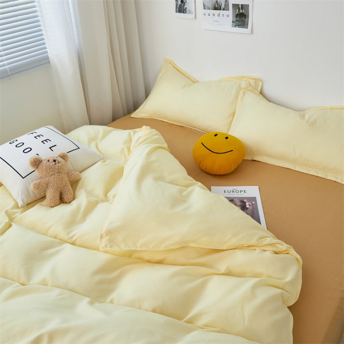 91家纺网 家纺一手货源 找家纺 贝拉梦家纺 2021新款云朵棉亲肤纯色+双拼四件套 芝士杏