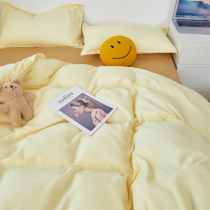 91家纺网 家纺一手货源 找家纺 贝拉梦家纺 2021新款云朵棉亲肤纯色+双拼四件套 芝士杏