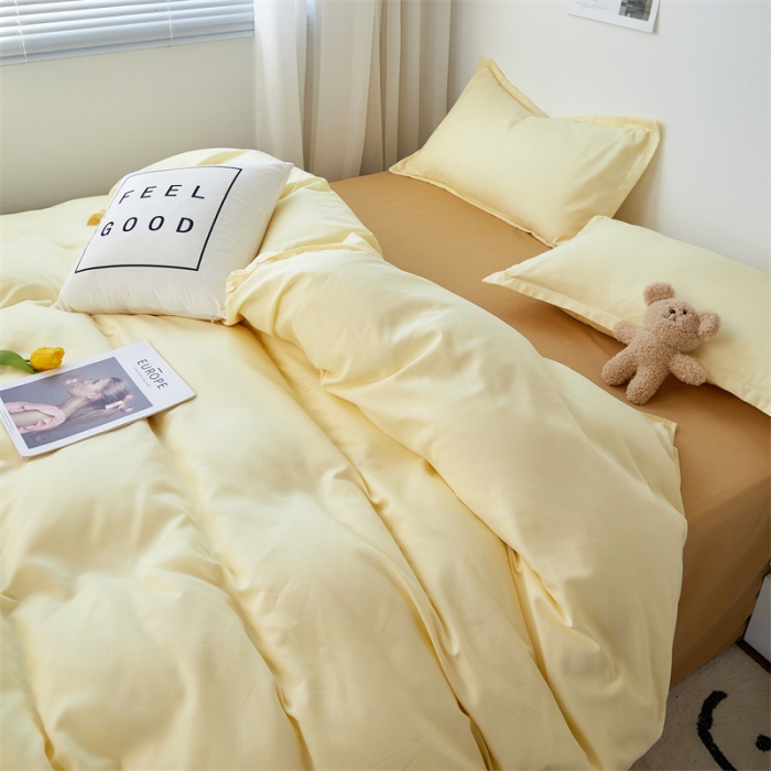 91家纺网 家纺一手货源 找家纺 贝拉梦家纺 2021新款云朵棉亲肤纯色+双拼四件套 芝士杏