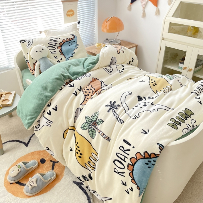 91家纺网 家纺一手货源 找家纺 嗨生活 2021新款加厚牛奶绒被套系列 恐龙世界