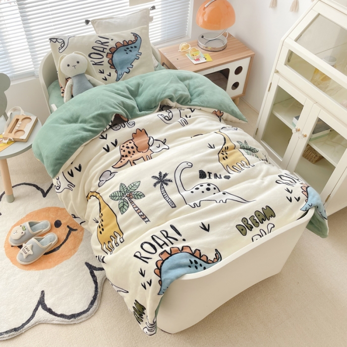 91家纺网 家纺一手货源 找家纺 嗨生活 2021新款加厚牛奶绒被套系列 恐龙世界