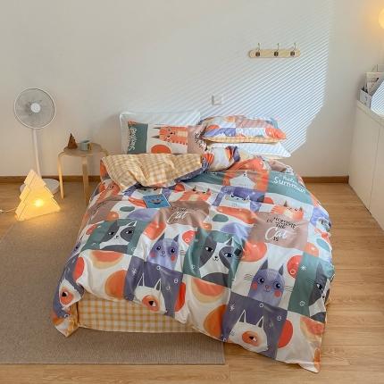 91家纺网 家纺一手货源 找家纺 雅居纺家纺 2022新款13070全棉四件套 萌宠乐园