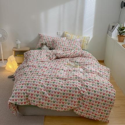 91家纺网 家纺一手货源 找家纺 雅居纺家纺 2022新款13070全棉四件套 七彩爱心