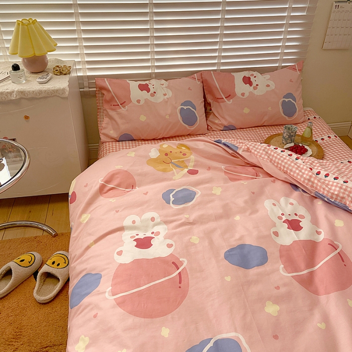 91家纺网 家纺一手货源 找家纺 雅居纺家纺 2022新款13070全棉四件套 丘比熊