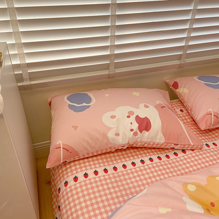 91家纺网 家纺一手货源 找家纺 雅居纺家纺 2022新款13070全棉四件套 丘比熊