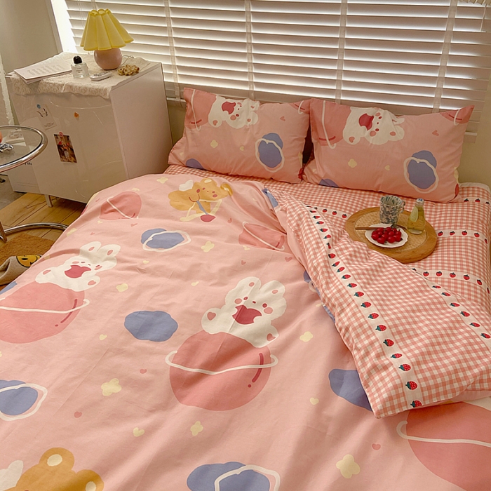 91家纺网 家纺一手货源 找家纺 雅居纺家纺 2022新款13070全棉四件套 丘比熊