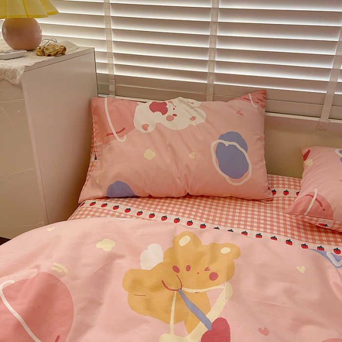 91家纺网 家纺一手货源 找家纺 雅居纺家纺 2022新款13070全棉四件套 丘比熊