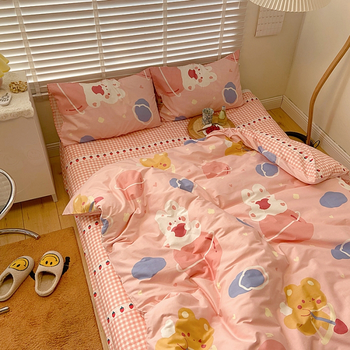 91家纺网 家纺一手货源 找家纺 雅居纺家纺 2022新款13070全棉四件套 丘比熊