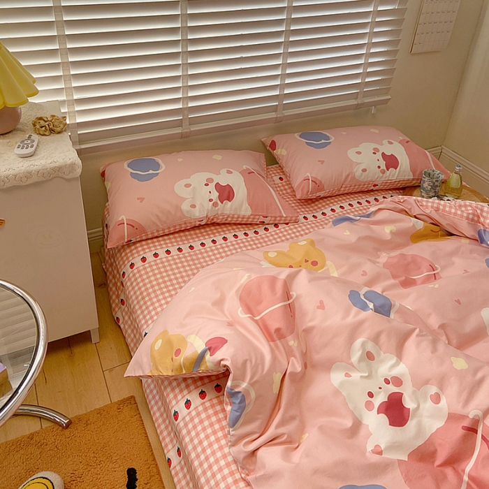 91家纺网 家纺一手货源 找家纺 雅居纺家纺 2022新款13070全棉四件套 丘比熊