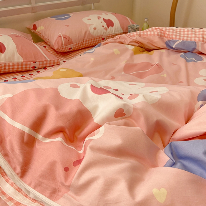 91家纺网 家纺一手货源 找家纺 雅居纺家纺 2022新款13070全棉四件套 丘比熊