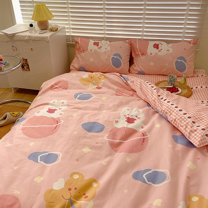 91家纺网 家纺一手货源 找家纺 雅居纺家纺 2022新款13070全棉四件套 丘比熊