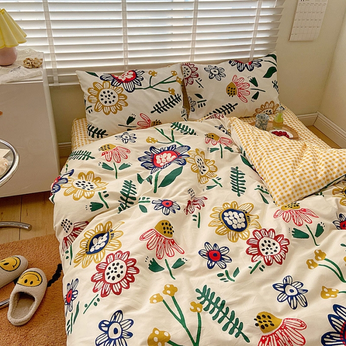 91家纺网 家纺一手货源 找家纺 雅居纺家纺 2022新款13070全棉四件套 太阳花