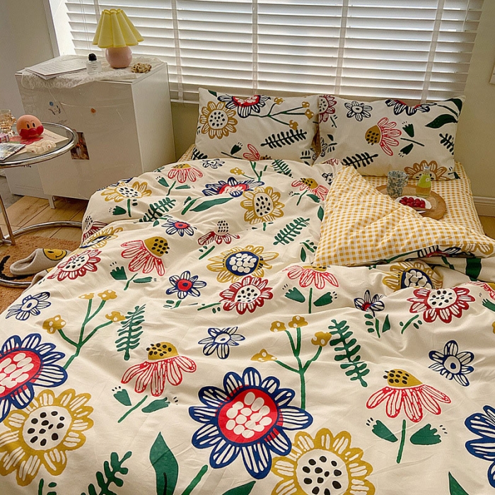 91家纺网 家纺一手货源 找家纺 雅居纺家纺 2022新款13070全棉四件套 太阳花